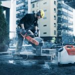 Husqvarna cut off saw cutting pipe, European dealer of the year Scotland